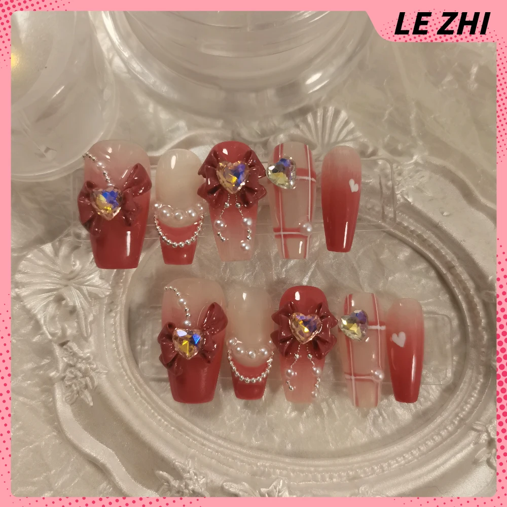 10 قطعة نمط الشرير الداكن اليدوية نعش خنجر اضغط على الأظافر عيون العنكبوت مرآة سحرية مسحوق الماس القط عيون Bowknot أظافر وهمية #6