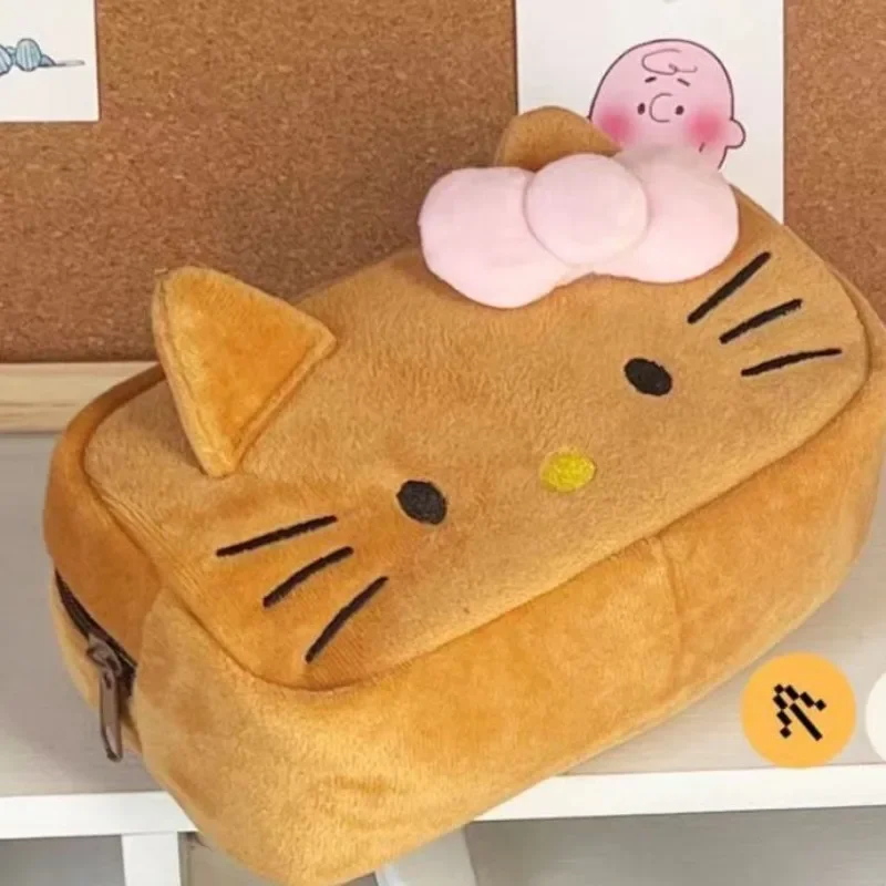 Kawaii Sanrio Hello Kitty Anime Plush Pencil Case Students Girls Cartoon Portable Cosmetic Bag Back To School Pen Storage Bag