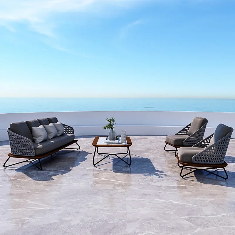 

Outdoor sofa Nordic club model room three people outdoor courtyard coffee table