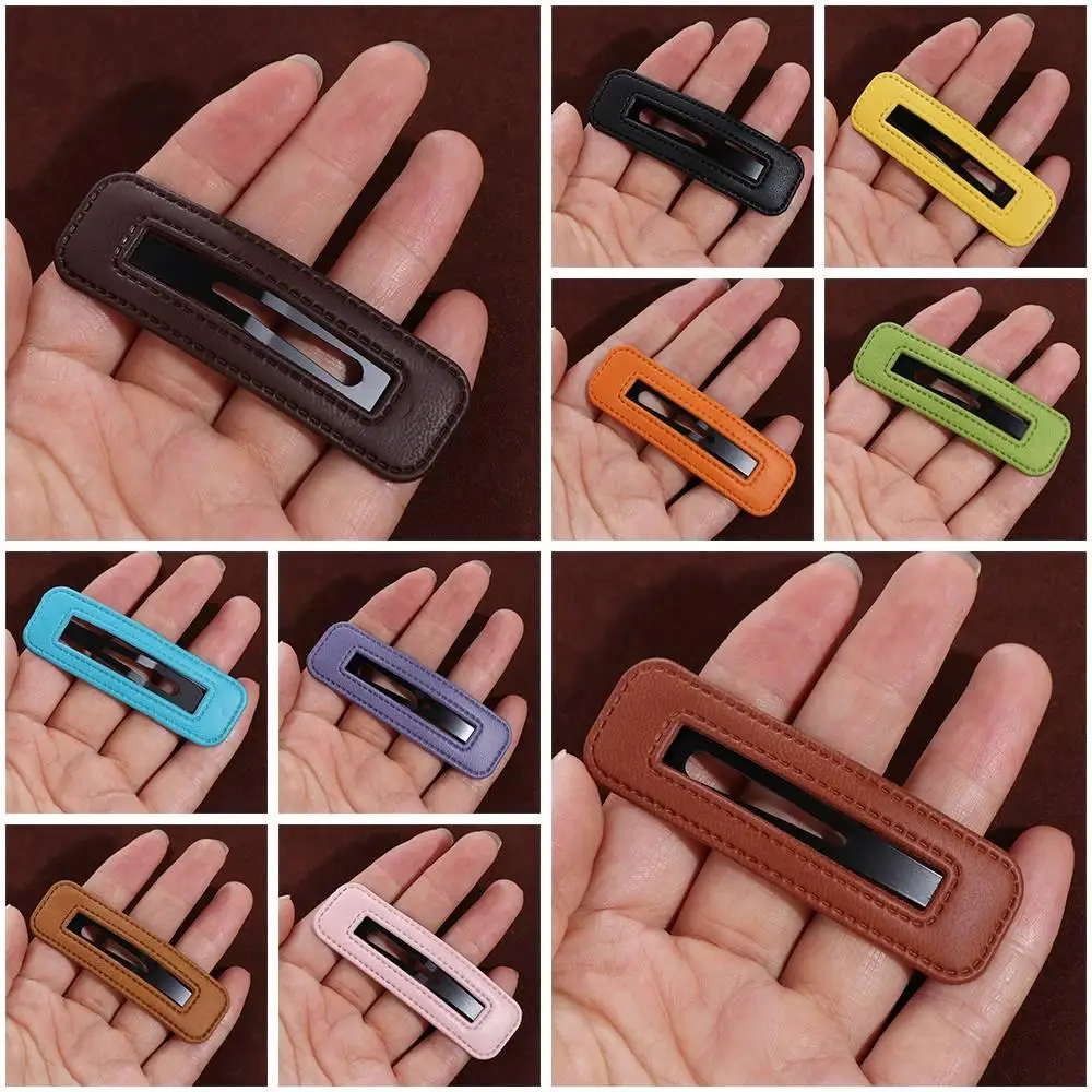 Creative Pu Leather Square Leather Hair Clip Candy Color Barrettes Girl Hairpin Headwear Geometry Side Clip Travel