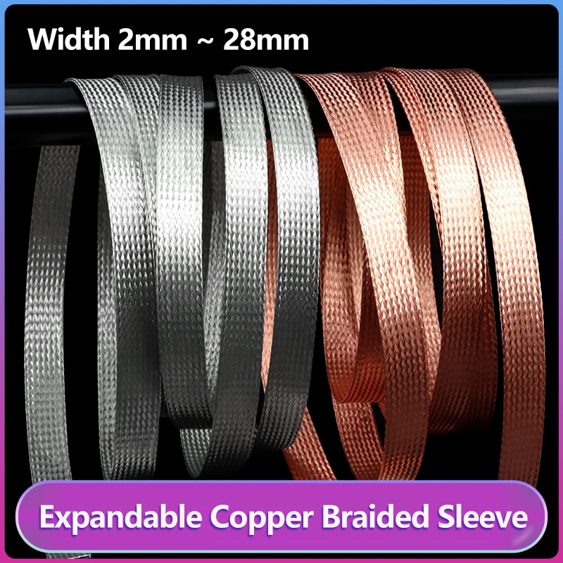 

Expandable Tinned Plating Width 2mm ~ 28mm Copper Braided Sleeve Screening Signal Wire Protection Cable Shielded Metal Sheath