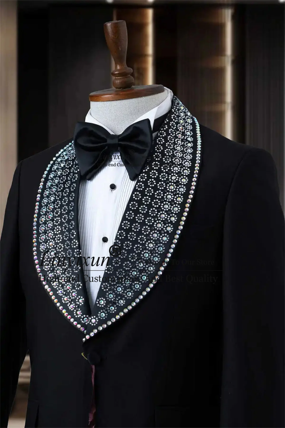 

Glitter Jewelry Ornament Men Suits Customized Party Tuxedos Slim Fit Ropa Hombre 2 Pieces Sets Wedding Groom Male Prom Blazer