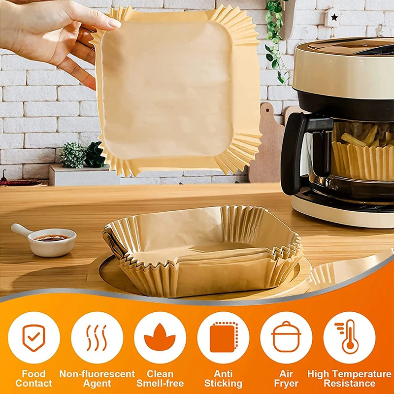 50/100Pcs Kitchen Disposable Air Fryer Paper Non-Stick Oven Oil-proof Mat Baking Paper for Air Fryer Barbecue Plate Accessories