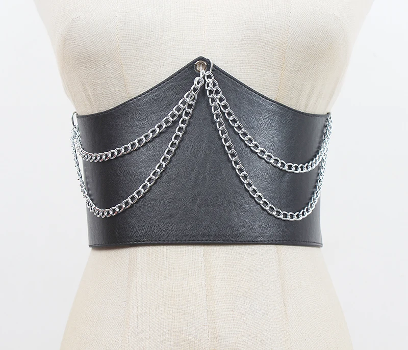 

Women's Runway Fashion Black PU Leather Cummerbunds Female Dress Corsets Waistband Belts Decoration Wide Belt R503