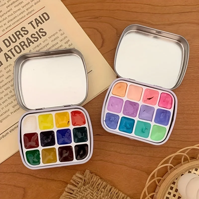 Tragbare Aquarell-Farbspenderbox, 12 Farben, mit Fach, rundes Eckfach, transparente Reise-Farbmischbox – Detail 4