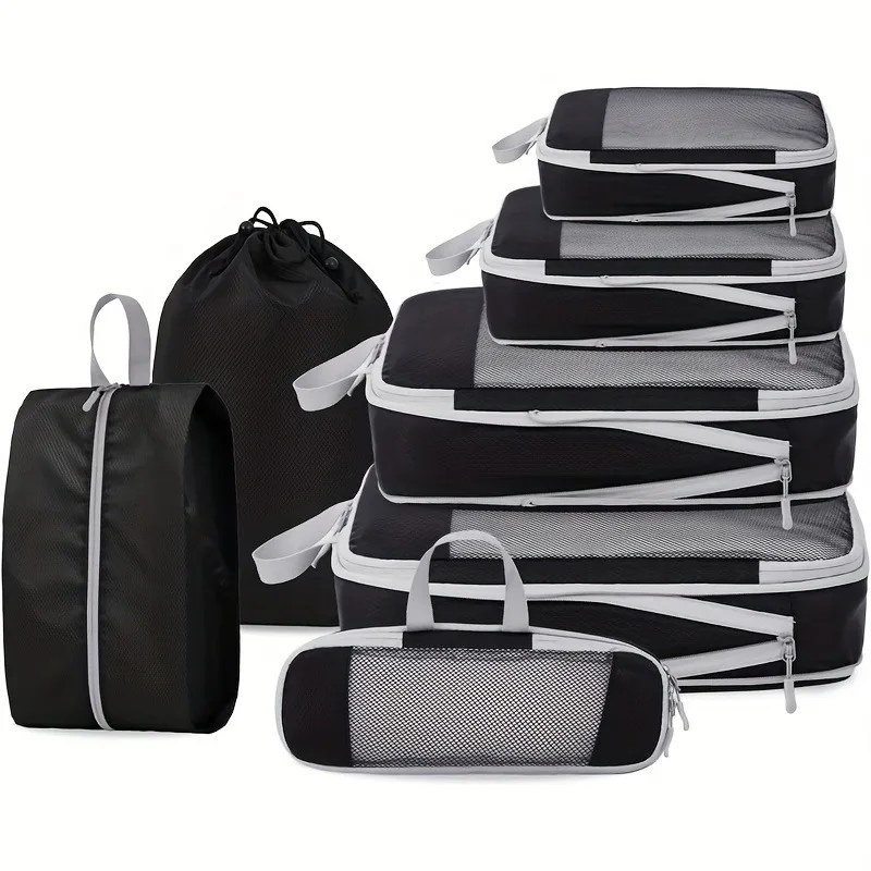 7Pack Packing Cubes Set Polyester Large Capacity Compression Travel Organizers with Shoe Bag & Drawstring Pouch Luggage Suitcase