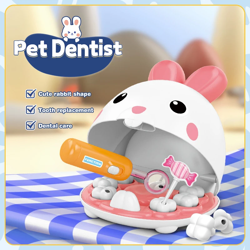 Ensemble de jouets de dentiste pour enfants de 31 pièces, jouet de jeu de simulation pour soins des dents de lapin, jouet de médecin réaliste
