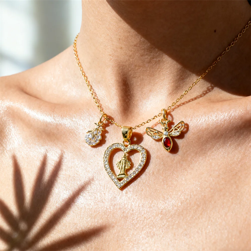 

2Pcs Pendants Brass Religious Bee Heart Oval Charms for DIY Jewelry Necklace Bracelet Making Fashion Accessories for Women Men