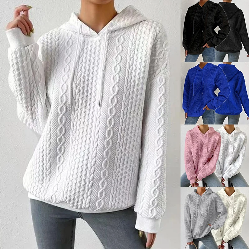 

Latest Women's Winter Wool Warm Knitted Shirt Women's Solid Color Knitted Pullover Hooded Top