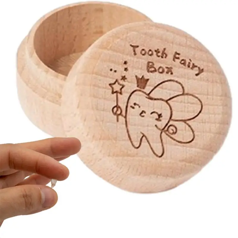 MyFirst Tooth Fairy Box Round Wooden Baby Milk Teeth Pillow I Lost MyFirst Tooth Keepsake Box For Kids Baby Shower Gift