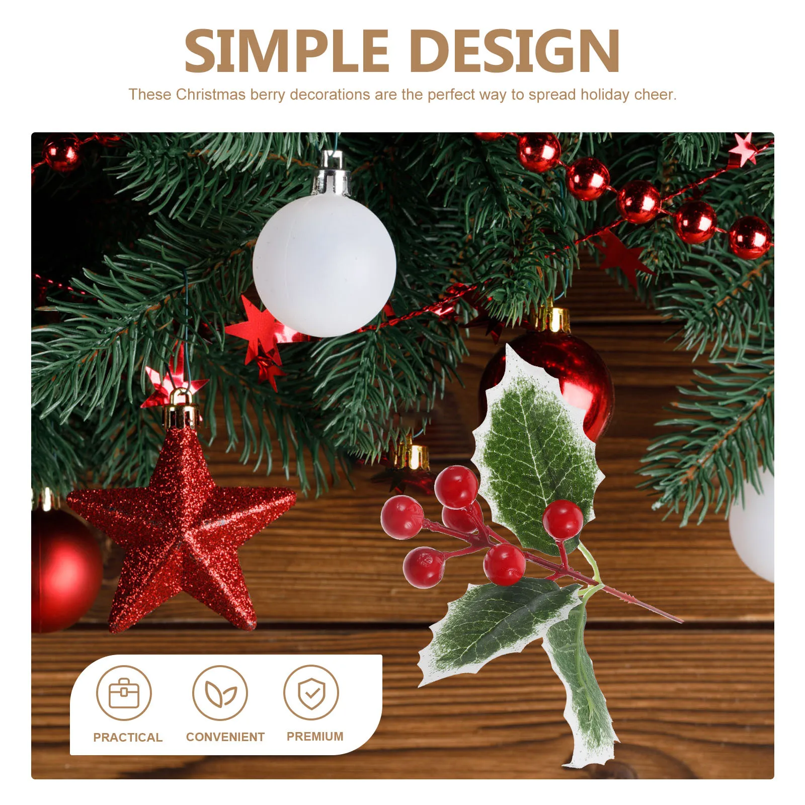 

6pcs Christmas Artificial Berry Stem Fake Branches Xmas Decorative Picks Holiday Diy Berries Simulation Foliage For Party