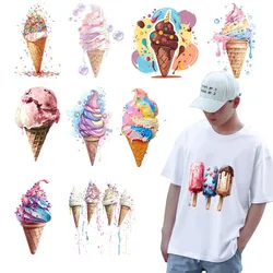 Cartoon ice cream cone popsicle sticker Heat Transfer Sticker T-shirt Printing Pattern DIY Iron on Patches for Clothes Sticker