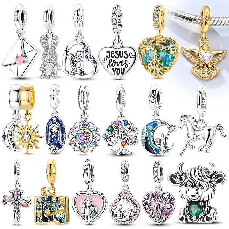 Nuevo Charm Original de Plata de Ley 925 con Corazón Brillante y Cielo Estrellado, Colgante de Pony para Pulseras, Charms DIY, Regalos de Joyería para Mujer