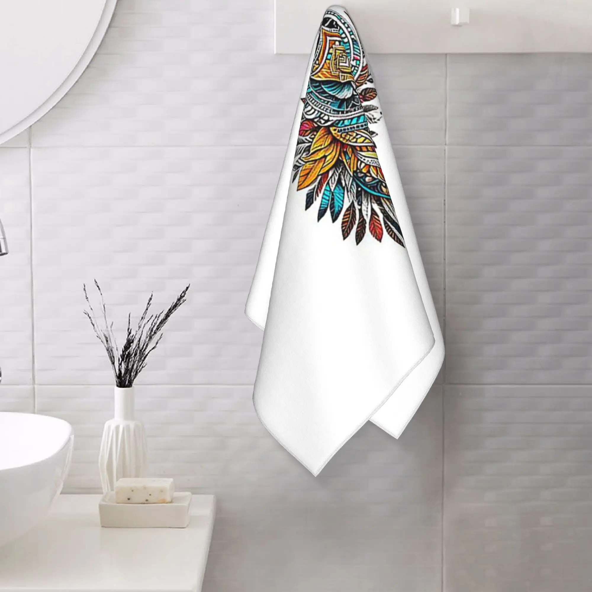 Custom Tribal Echoes of Nordic Metal Sculptures Soft Face Towel Quick Dry Pool Bath Cotton Towels Absorbent