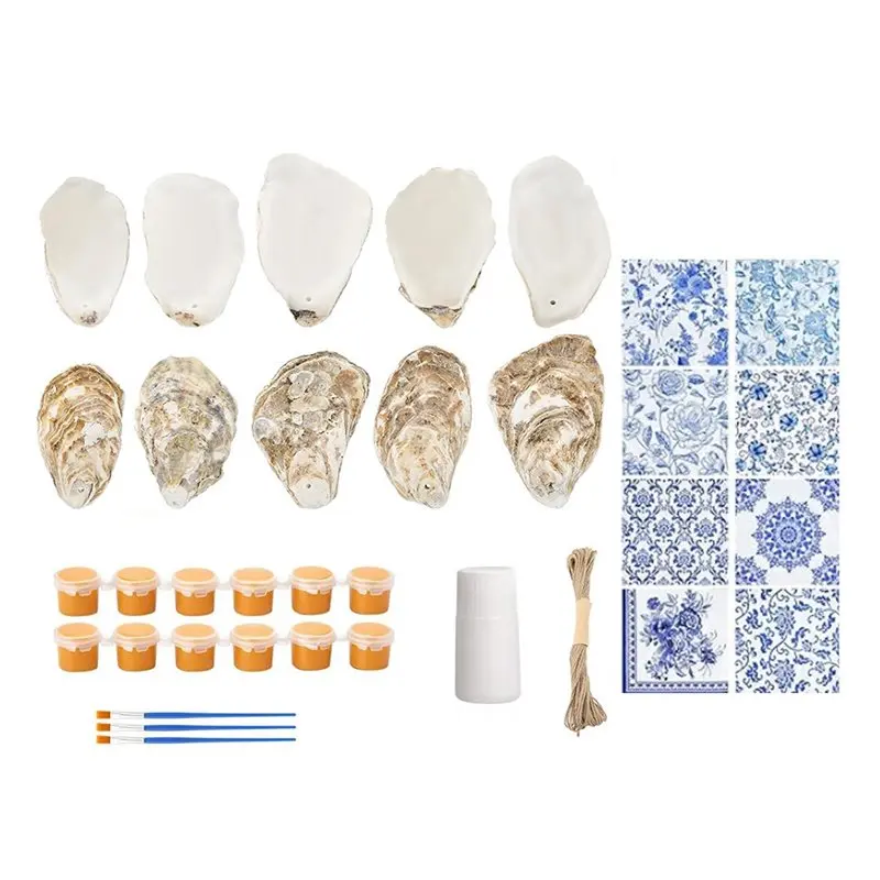 ABRU-Summer For Crafting Flat Oyster Shell Kits- 12 Set Beach Oyster Shells 4-5 Inch Large Seashell With Holes For Crafts