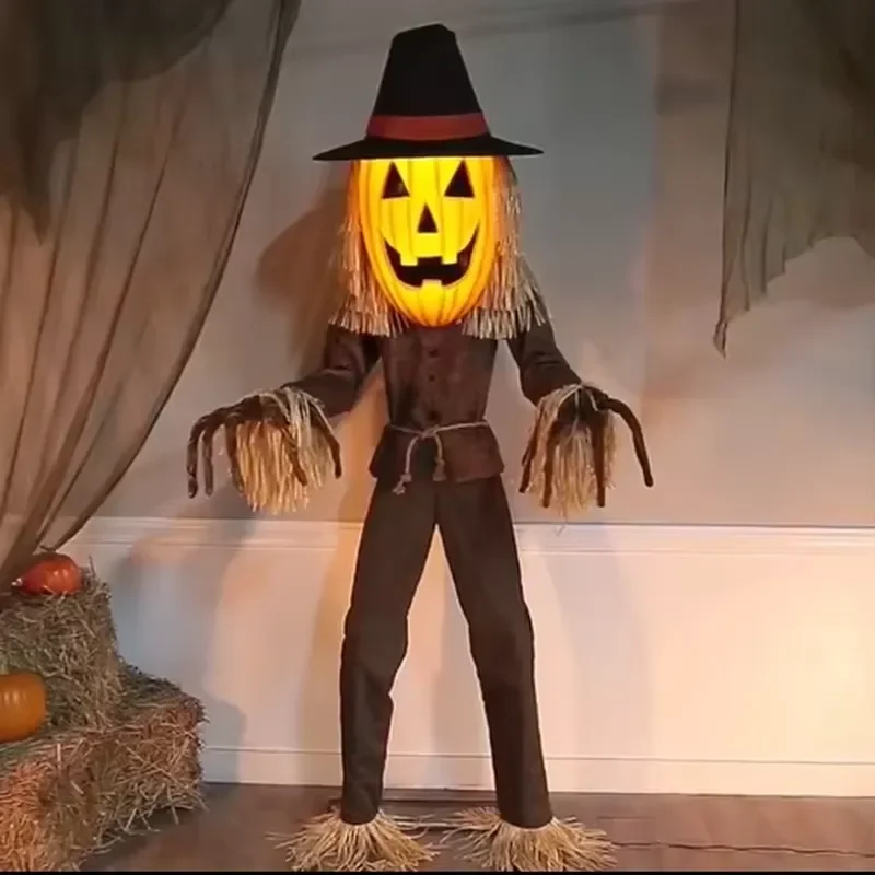 2025 Halloween Decoration Indoor Light up Giant Pumpkin Head Swaying Body Scarecrow Halloween Animatronic