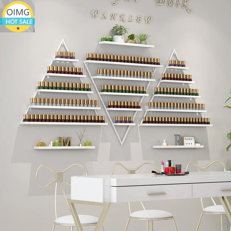 Art Iron Nail Polish Rack for Nail Salons - Triangular Nail Display Stand for Wall-mounted Wall Storage Rack