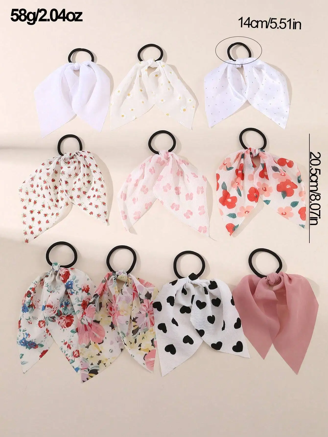 

Pack Of 10 Girls Solid Color Ribbon Hair Ties And Hairbands For Daily Decoration