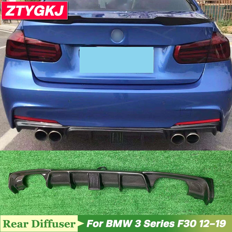 4 Pipes Style Carbon Fiber Material Rear Bumper Lip Diffuser Trim For BMW 3 Series F30 2012-2019