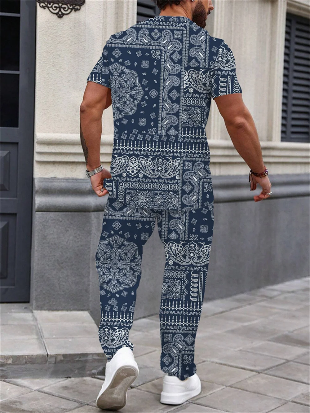 Men's Short sleeve T-shirt and pants Coconut Tree Print Hawaiian Vacation style Summer short sleeve suit men's 2 piece set