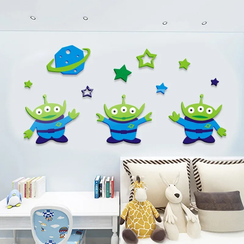 Alien Cartoon Anime 3D Stereo Acrylic Wall Stickers Kindergarten Decoration Children's Room Bedroom Bedside Stickers