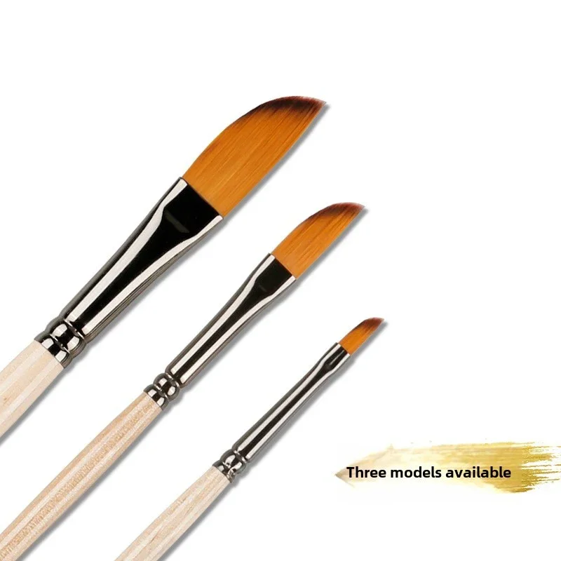 

3 pcs knife-shaped two-color nylon hair Long birch rod oil brush set watercolor acrylic gouache painting artist school supplies