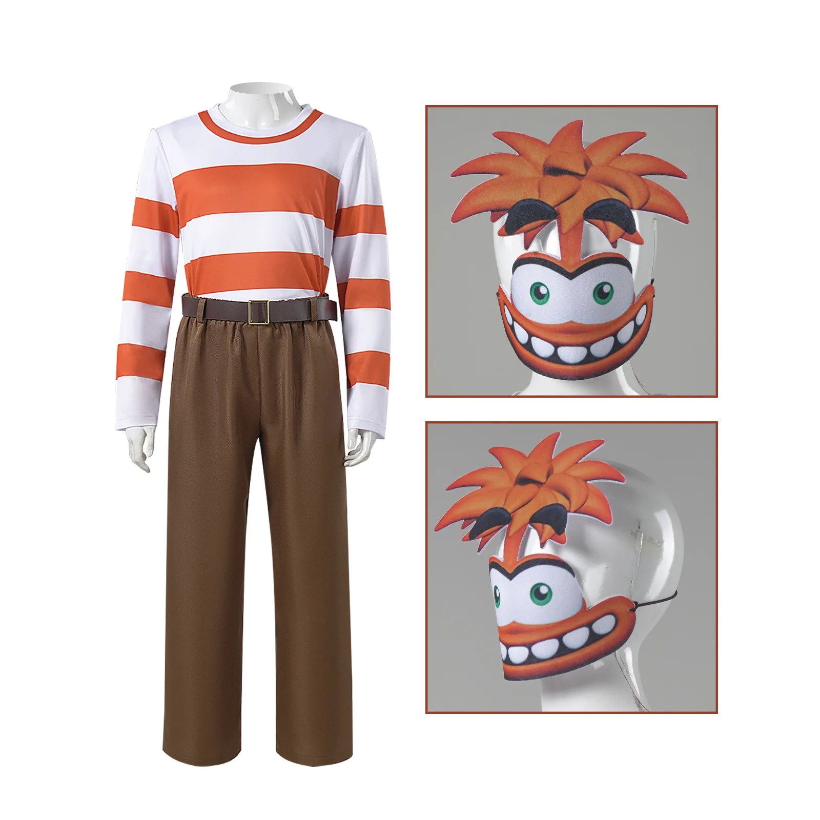 Child Anxiety Halloween Costume Emotions Cartoon Movie Cosplay T-shirt Pants Set with Mask Inside Out 2 Anxiety\'s Outfit for Kid