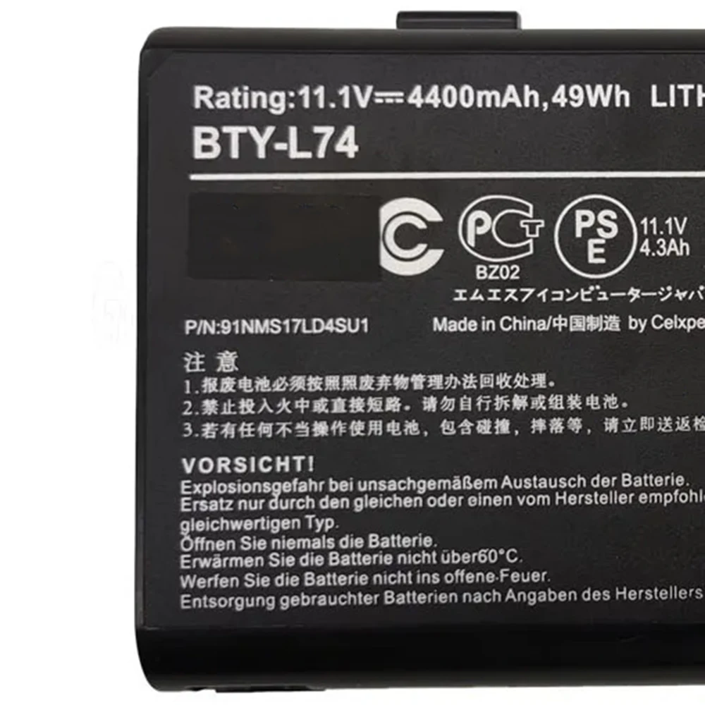 New Genuine Original BTY-L74  11.1V 4400mAh Laptop Battery for MSI A5000 A6000 A7200 CR500 CR600 CR610 CR630 CX610X BTY-L75