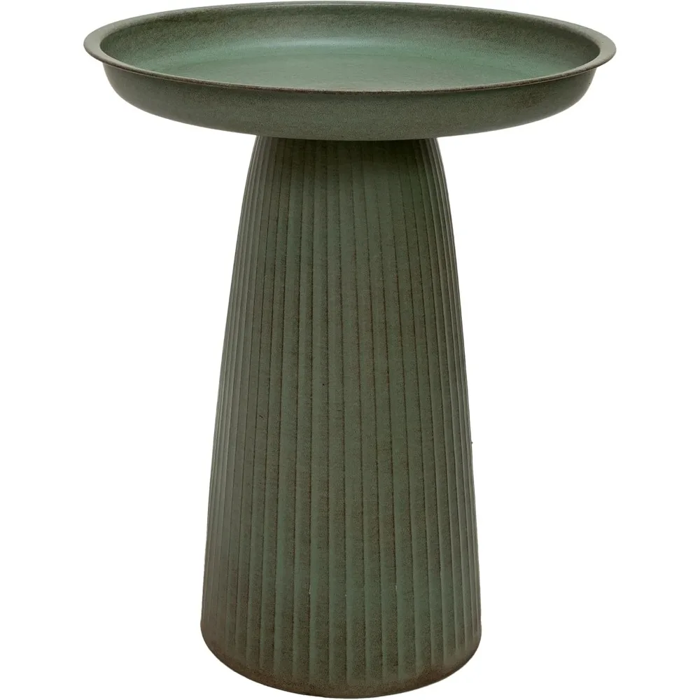 

Gleeful Garden Metal Bird Bath for Outdoors - Large Decorative Iron Birdbath - 23-Inch - Matte Green