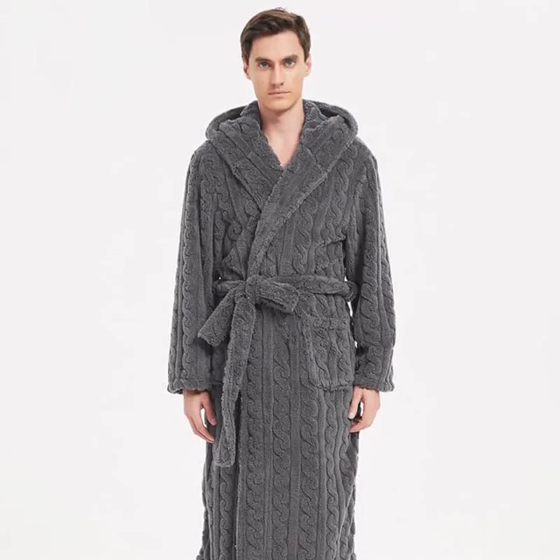 

The New Fall and Winter Men's Warm Robe Pajamas Couple Robe Shu Cotton Velvet Jacquard Hooded Thickened Couple Robe Homewear