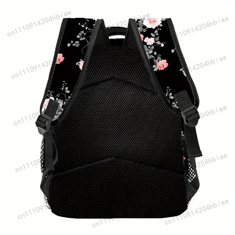 Elegant Black Floral Backpack with Pink Roses - Lightweight, Adjustable Strap, Zipper Closure, Durable Polyester Material - Idea view 2
