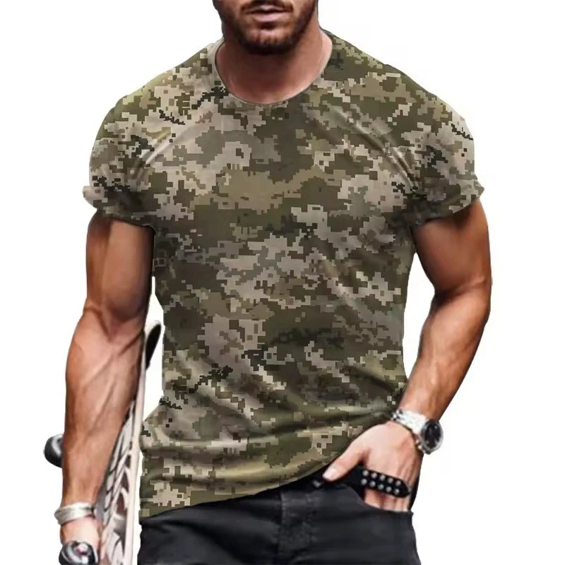 Herren 3D Camouflage T-Shirt Kurzarm Rundhals Casual Sport-T-Shirt Digital Camo Streetwear Mode Herren T-Shirts und Tanktops – Detail 3