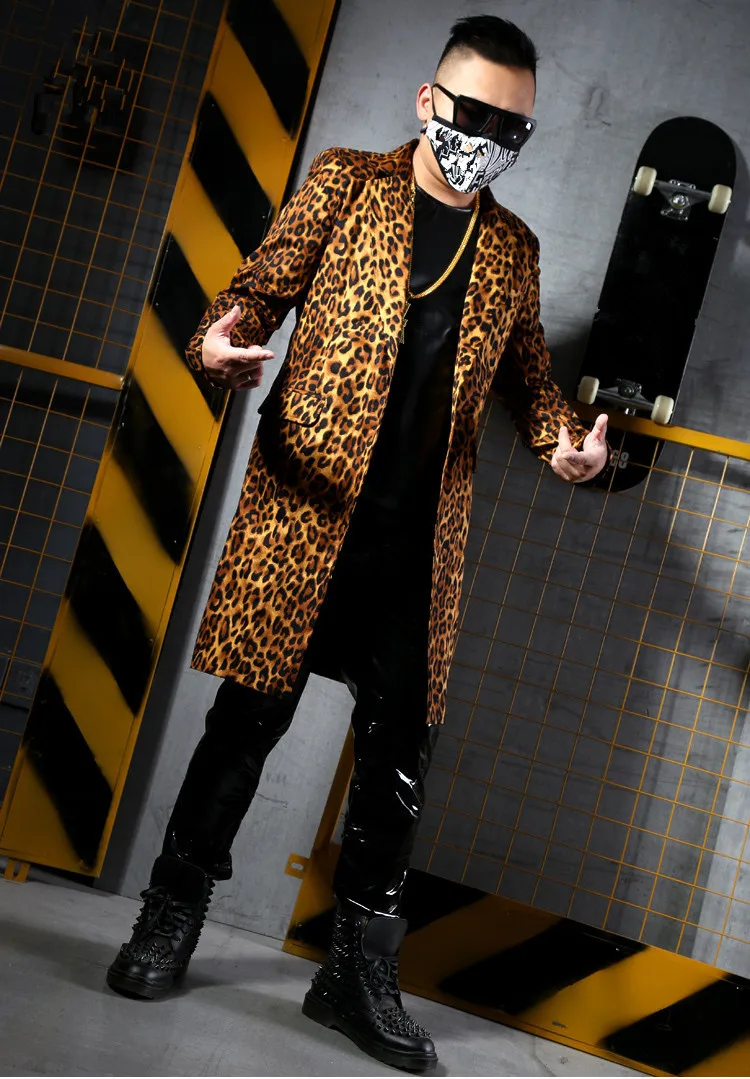 Fashion Printing Leopard  Long Suit Jackets Blazers Men's Suits Bar Nightclub DJ Singer Stage outfit Rock Hip Hop Rock Costumes