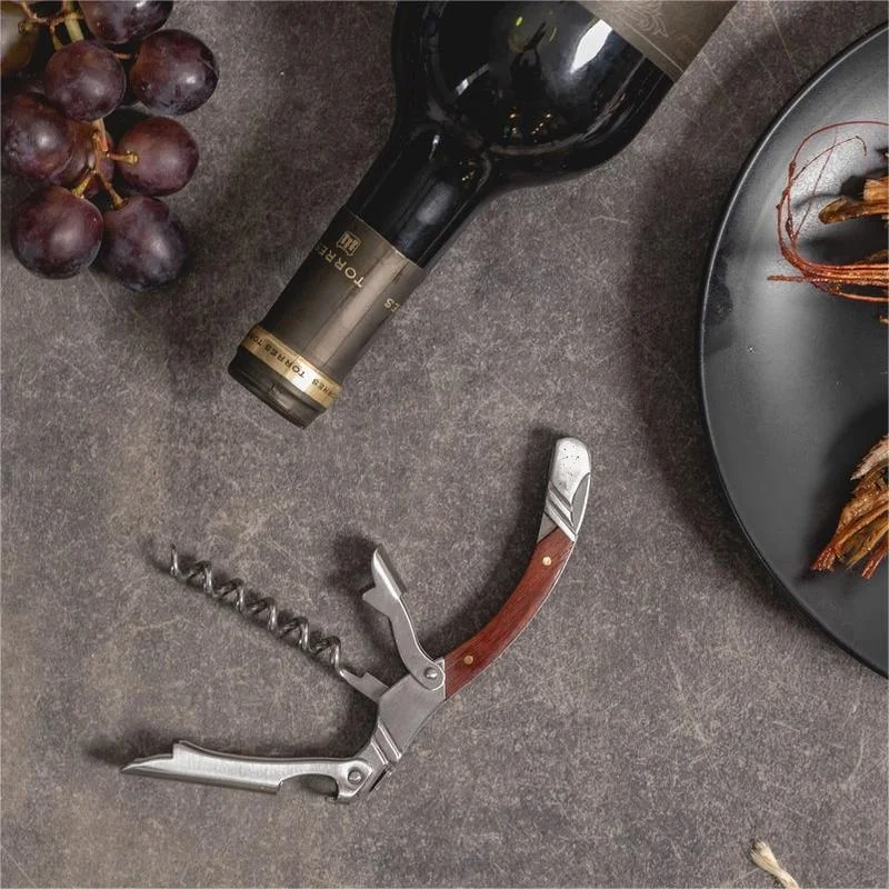 Laguiole style Wood Handle Wine Opener Corkscrew Beer Can Bottle Openers Stainless steel Professional Wooden Wine Accessories