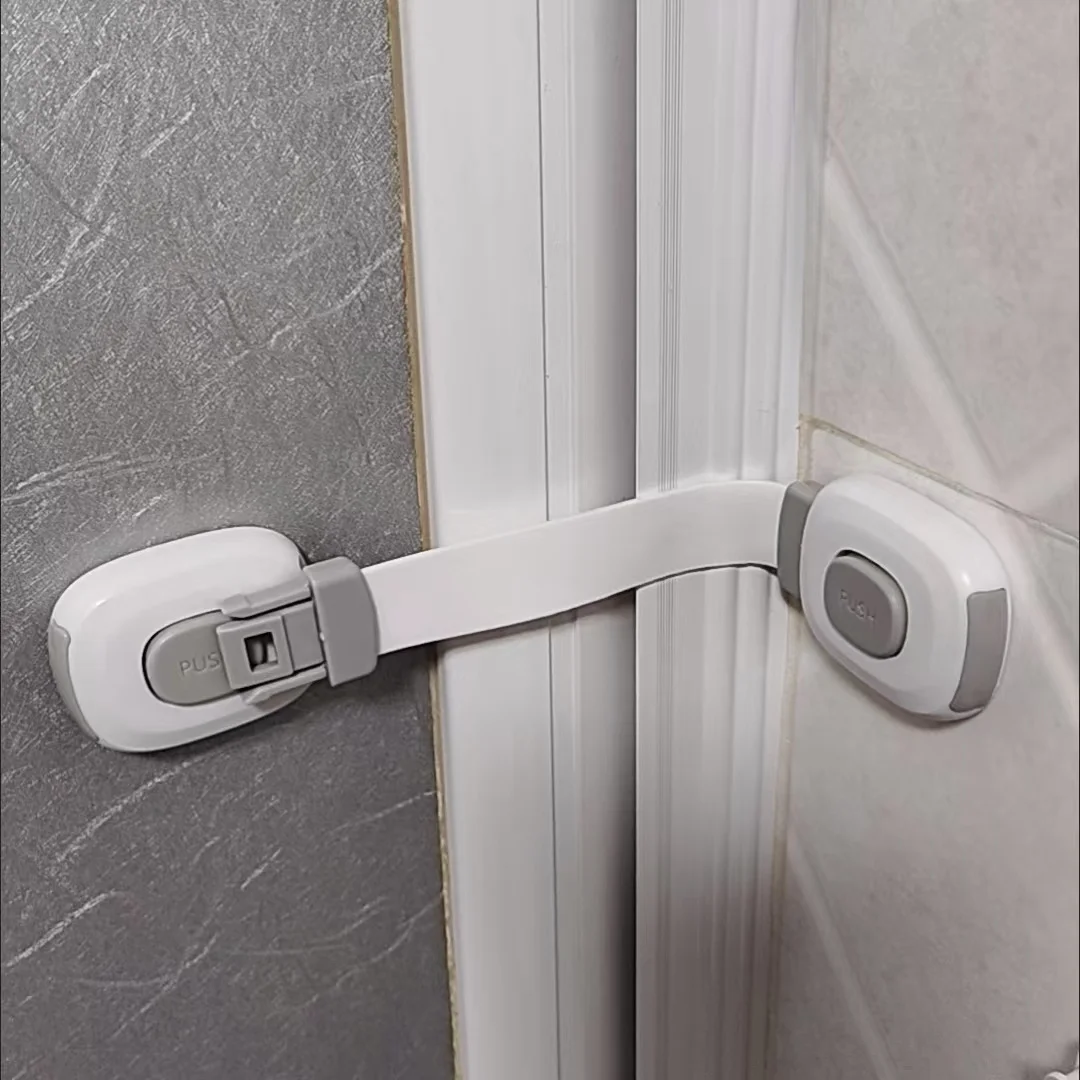 

1pc Caravans Plastic Safety Lock No Drilling Adhesive Fixation Drawer Door Lock Double Snap Refrigerator Door Lock RV Accessorie