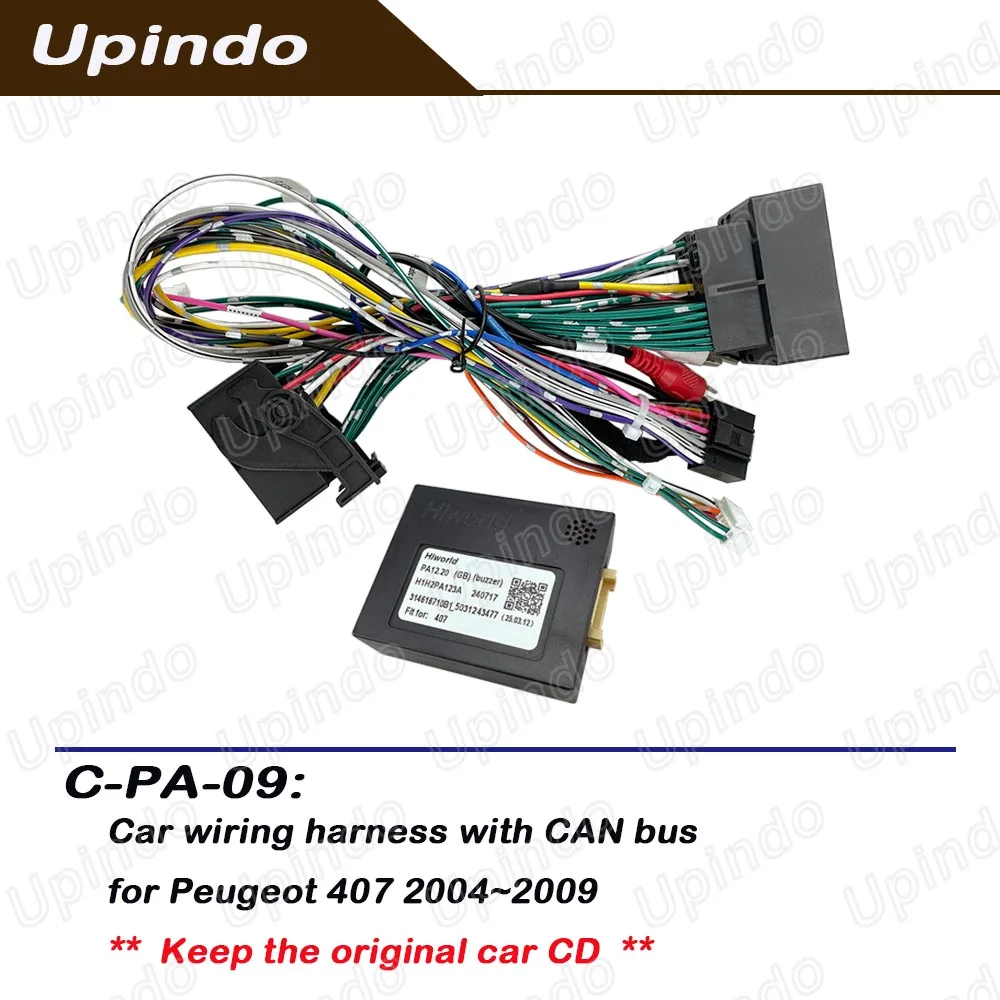 

Upindo C-PA-09 Car Accessories Peugeot 407 2004 Android Radio CAN-Bus Cable Wiring Harness Adapter for Car Stereo