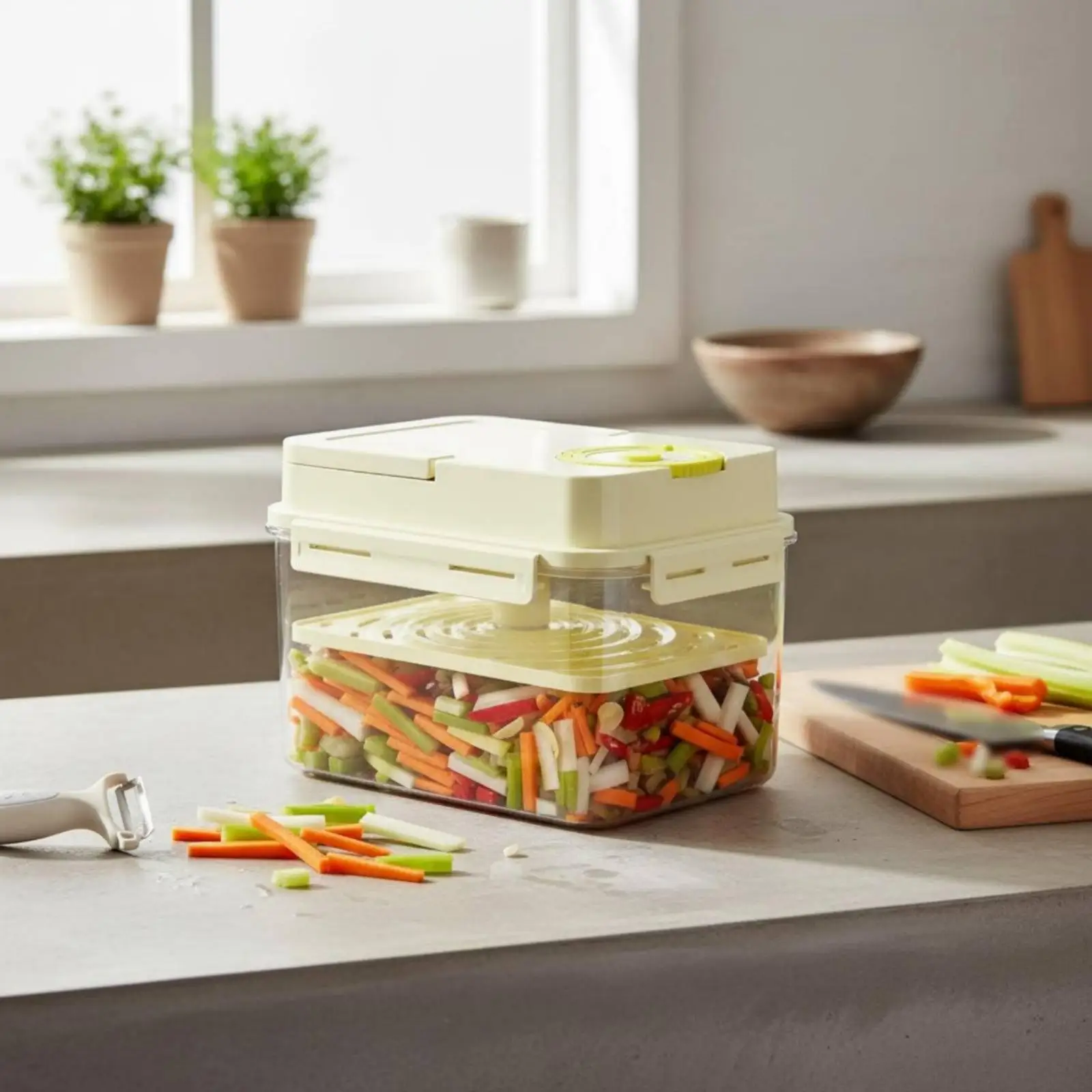 Airtight Preserving Container with Timer Lid Fresh Food Keeper Box for Refrigerator and Portable Mini Fridge