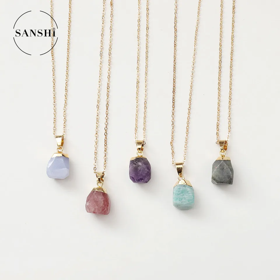 SANSHI Crystal Stone Holder Necklace Fashion Adjustable Chain Metal  Crystal Gemstone Holder Chain  Jewelry With Chain Ship