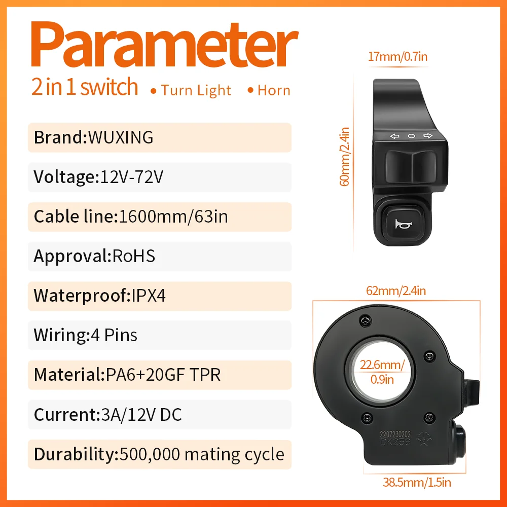 Ebike WUXING DK256 interruttore a tromba luminosa per bicicletta elettrica Scooter segnale di svolta interruttore luce Kit di conversione modificato