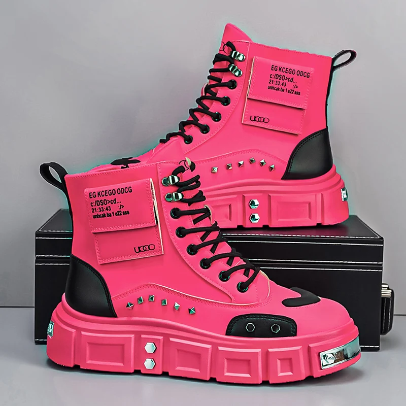 Fashion Men's High‑top Boots, Thick‑Sole Height‑increasing, Versatile Casual Shoes