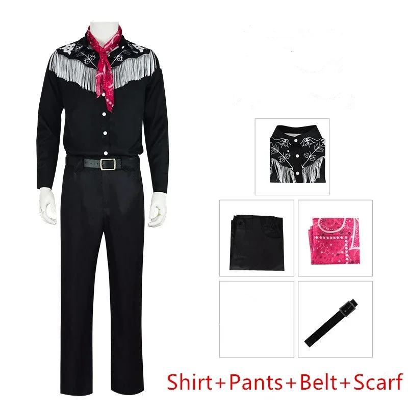 Movie Ken Cosplay Costume Ryan Gosling Cowboy Shirt Pants Pink Tie Cap Uniform Set Men Halloween Party