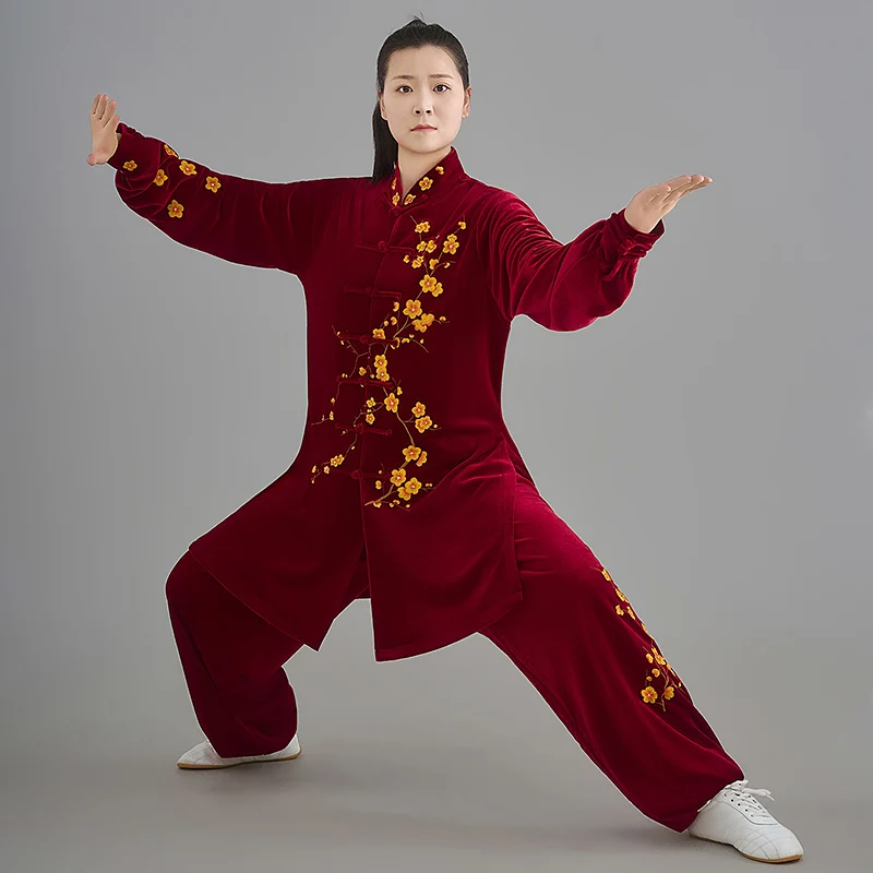 Winter Embroidered Tai Chi Suit Men Women Plum Blossom Frog Button Chinese Style Morning Practice Martial Arts Performance Wear