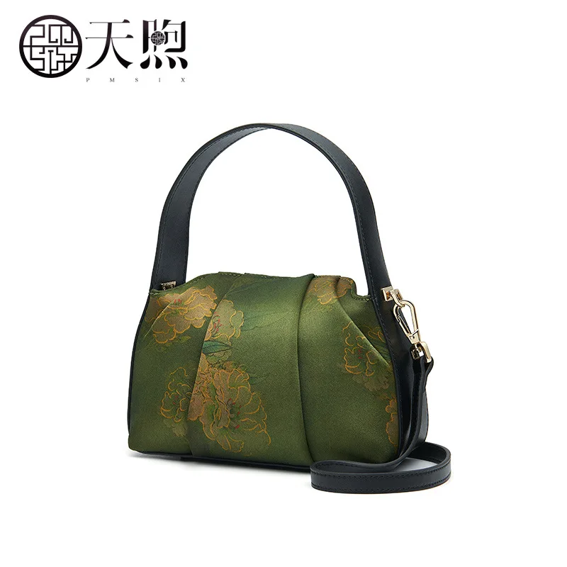 Chinese Style Mulberry Silk Messenger Bag for Women Floral Print Clutch Handbag Women's Crossbody Shoulder Cheongsam Hanfu Bag