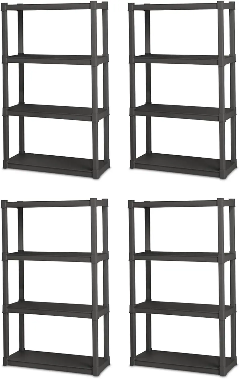 Sterilite 4 Shelf Unit, Heavy Duty and Easy to Assemble Plastic Storage Unit, Organize Bins in The Garage, Basement, Attic, Mudr