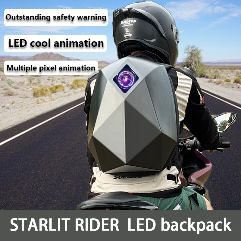 Mochila LED para motocicleta Starry Rider Series, mochila de carcasa dura impermeable con Bluetooth para motociclismo, bricolaje