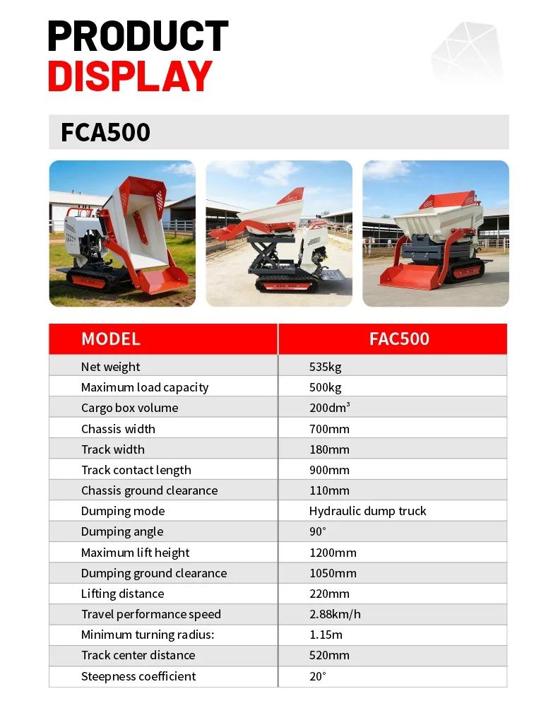 Euro 5 Hydraulischer Mini-Dumper CE-Standard 500 kg Ladekapazität Kleiner Kipper für Landwirtschaft und Gartenbau – Detail 3