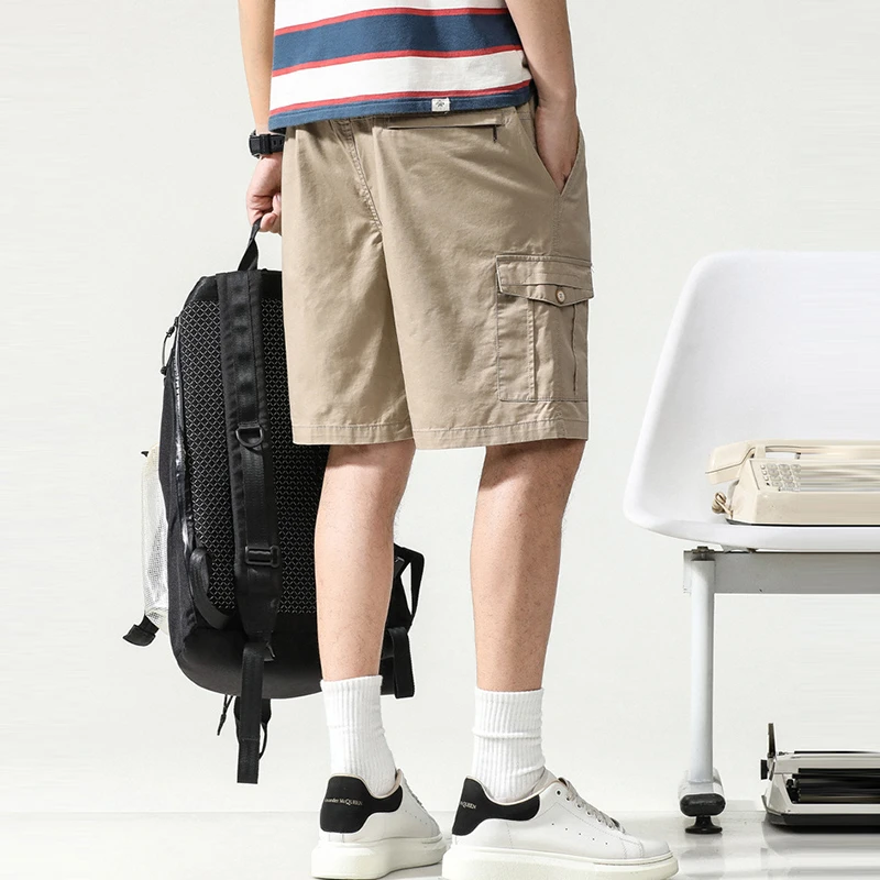 100% Cotton Men Casual Shorts New 2026 Summer Simple Style Solid Color Loose Comfortable Male Knee Length Basics Pants N152