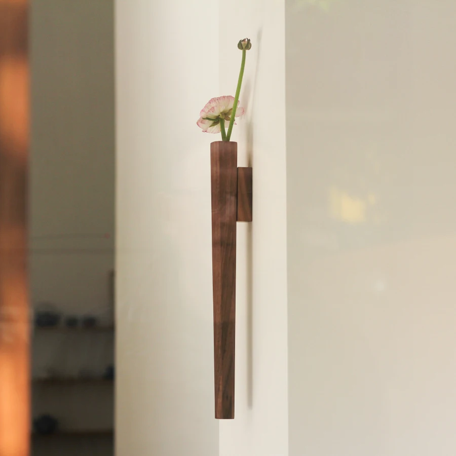 

Japanese style handmade black walnut solid wood flower with wall decoration, dry vase, Zen wall decoration