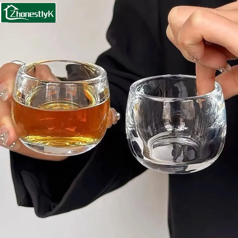 80ml Transparent Glass Tea Cup, Handmade Thickened Crystal Non-scalding Personal Tea Cup, Household Chinese Health Wine Cup
