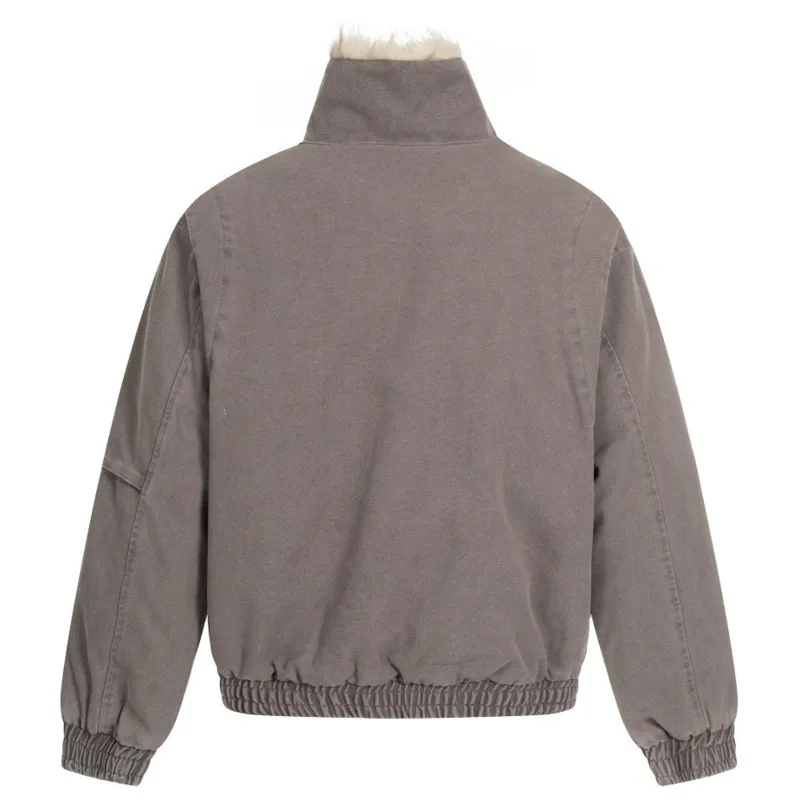 سترة رجالية عصرية متعددة الاستخدامات فضفاضة بجيب كبير وسحاب وتصميم سميك من القطن معطف فاسق بياقة نصف ارتفاع وسترة عمل #5